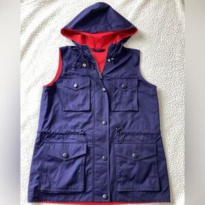 Lauren Ralph Lauren Women’s Vest, Reversible Hooded Utility Pockets Navy Red S